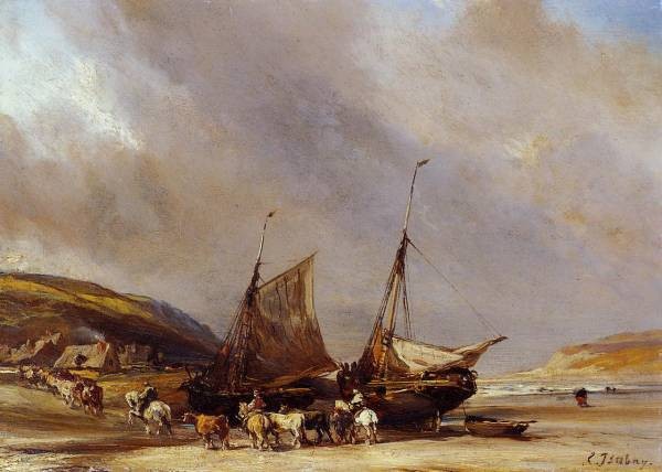 Isabey Riders on the Beach with Ship